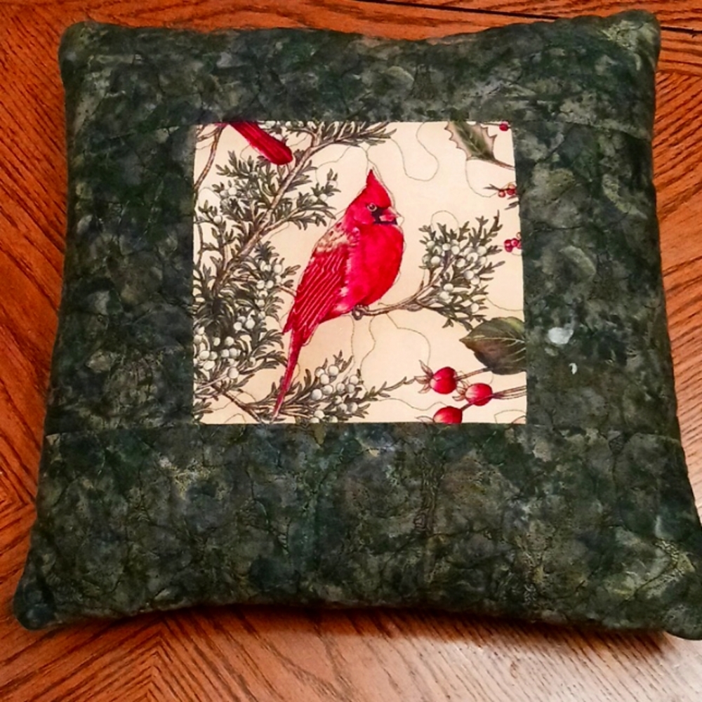 Handmade Christmas Cardinal Stitch Pillow 12x12 inches